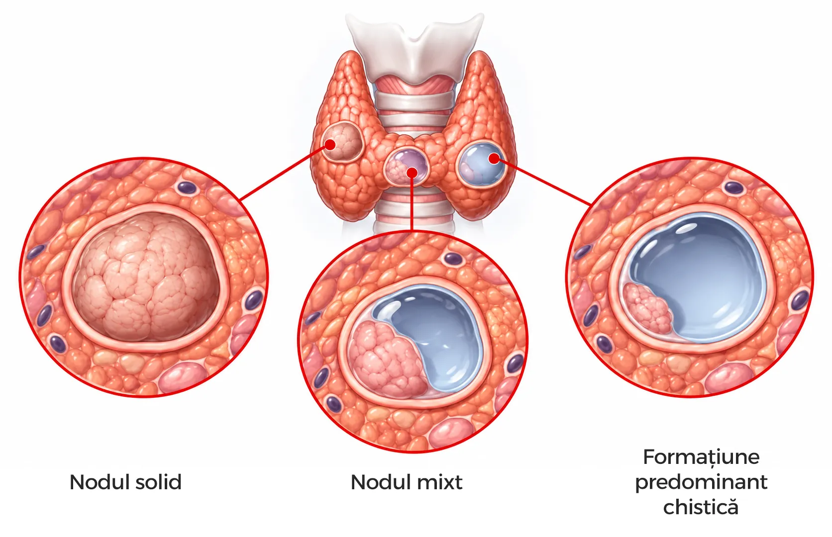 Tipuri de noduli tiroidieni: solid, mixt și predominant chistic